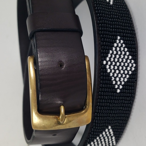 UBUNTU LIFE DIAMOND BLACK / WHITE GLASS BEADS LEATHER BELT WITH BRASS BUCKLE 42 - Picture 7 of 16